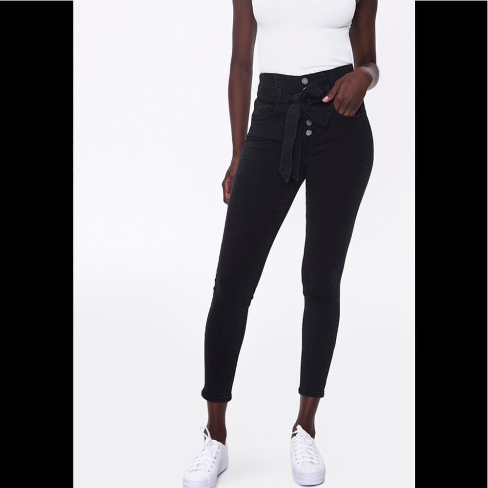 NWT black denim tie waist skinny jeans